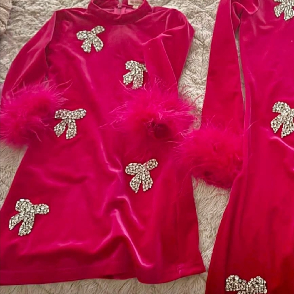 ISO Ivy City Co Pink Maxi Dress with Feather Accents 3T, 4T OR 5T